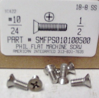 #10-24X1/2 FLAT HEAD PHILLIPS MACHINE SCREW 18-8 STAINLESS STEEL