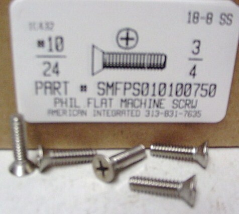 #10-24X3/4 FLAT HEAD PHILLIPS MACHINE SCREW 18-8 STAINLESS STEEL