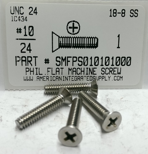 #10-24X1 FLAT HEAD PHILLIPS MACHINE SCREW 18-8 STAINLESS STEEL