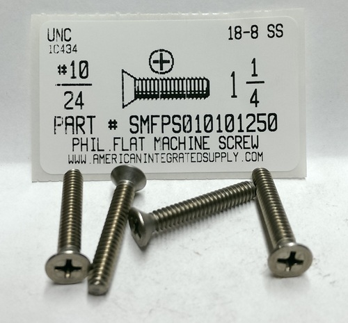 #10-24X1-1/4 FLAT HEAD PHILLIPS MACHINE SCREW 18-8 STAINLESS STEEL