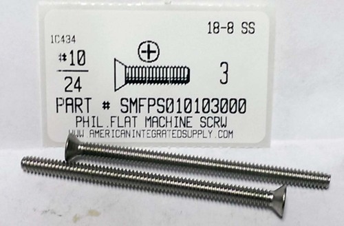 #10-24X3 FLAT HEAD PHILLIPS MACHINE SCREW 18-8 STAINLESS STEEL