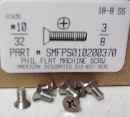 #10-32X3/8 FLAT HEAD PHILLIPS MACHINE SCREW 18-8 STAINLESS STEEL