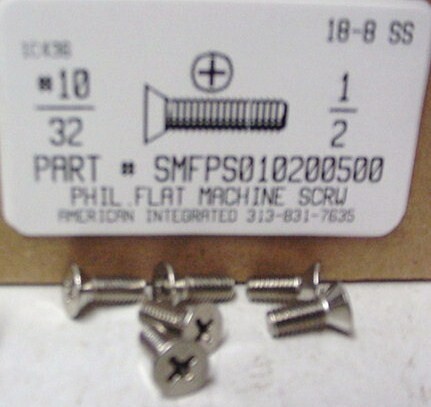 #10-32X1/2 FLAT HEAD PHILLIPS MACHINE SCREW 18-8 STAINLESS STEEL