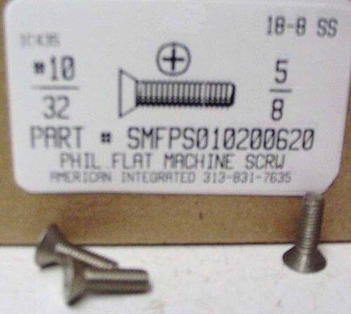 #10-32X5/8 FLAT HEAD PHILLIPS MACHINE SCREW 18-8 STAINLESS STEEL