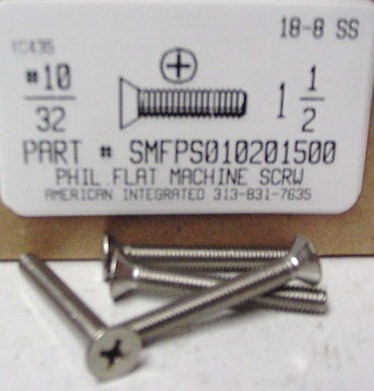 #10-32X1-1/2 FLAT HEAD PHILLIPS MACHINE SCREW 18-8 STAINLESS STEEL