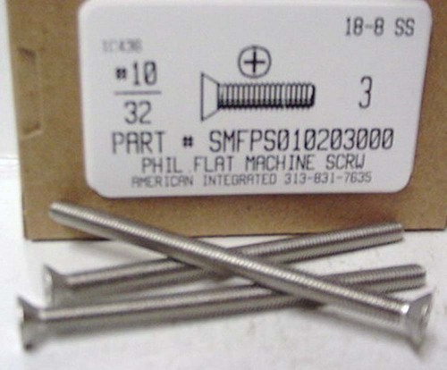 #10-32X3 FLAT HEAD PHILLIPS MACHINE SCREW 18-8 STAINLESS STEEL