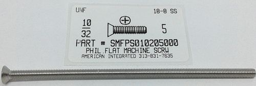 #10-32X5 FLAT HEAD PHILLIPS MACHINE SCREW 18-8 STAINLESS STEEL