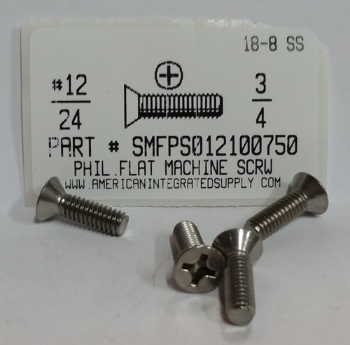 #12-24X3/4 FLAT HEAD PHILLIPS MACHINE SCREW 18-8 STAINLESS STEEL