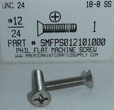 #12-24X1 FLAT HEAD PHILLIPS MACHINE SCREW 18-8 STAINLESS STEEL