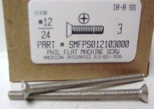 #12-24X3 FLAT HEAD PHILLIPS MACHINE SCREW 18-8 STAINLESS STEEL