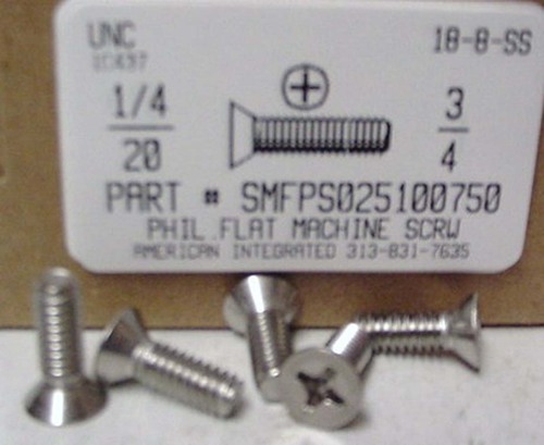 1/4-20X3/4 FLAT HEAD PHILLIPS MACHINE SCREW 18-8 STAINLESS STEEL