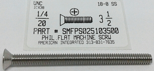 1/4-20X3-1/2 FLAT HEAD PHILLIPS MACHINE SCREW 18-8 STAINLESS STEEL