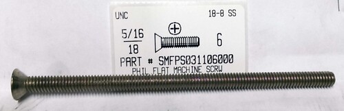 5/16-18X6 FLAT HEAD PHILLIPS MACHINE SCREW 18-8 STAINLESS STEEL