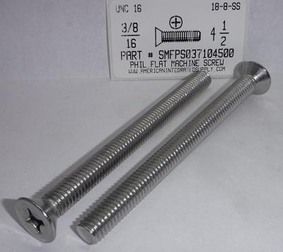 3/8-16X4-1/2 FLAT HEAD PHILLIPS MACHINE SCREW 18-8 STAINLESS STEEL