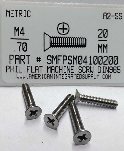 M4-.70X20mm FLAT HEAD PHILLIPS MACHINE SCREW A2 STAINLESS STEEL D965