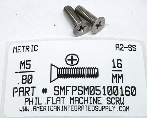 M5-.80X16mm FLAT HEAD PHILLIPS MACHINE SCREW A2 STAINLESS STEEL D965