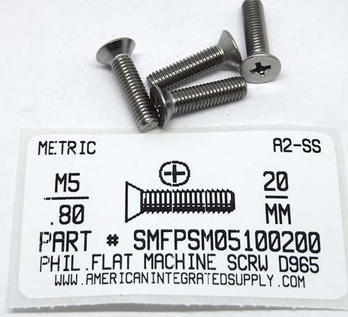 M5-.80X20mm FLAT HEAD PHILLIPS MACHINE SCREW A2 STAINLESS STEEL D965