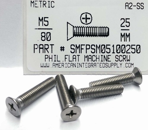 M5-.80X25mm FLAT HEAD PHILLIPS MACHINE SCREW A2 STAINLESS STEEL D965