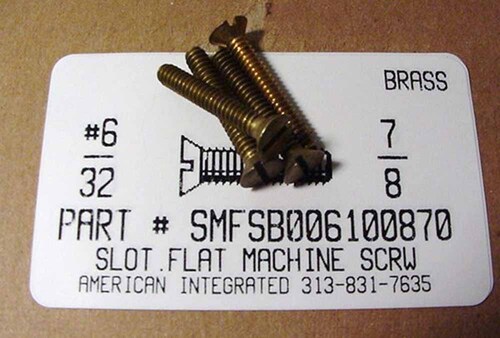 #6-32X7/8 FLAT HEAD SLOTTED MACHINE SCREW BRASS