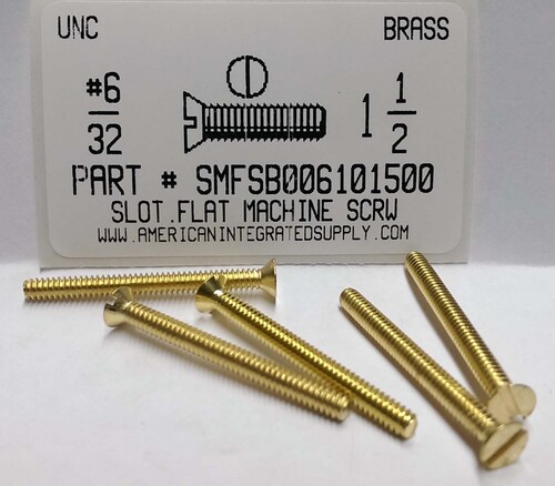 #6-32X1-1/2 FLAT HEAD SLOTTED MACHINE SCREW BRASS