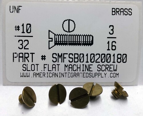 #10-32X3/16 FLAT HEAD SLOTTED UNDERCUT MACHINE SCREW BRASS