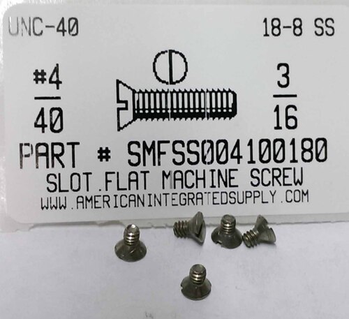 #4-40X3/16 UNDERCUT FLAT HEAD SLOTTED MACHINE SCREW 18-8 STAINLESS STEEL