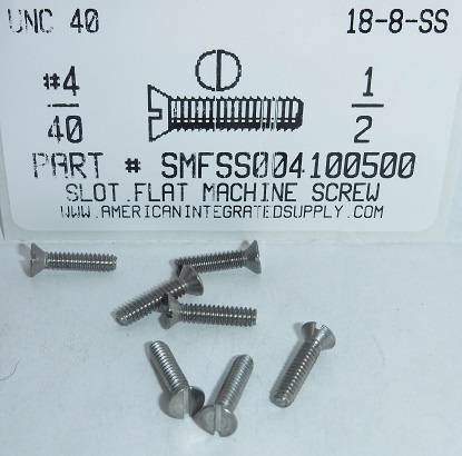 #4-40X1/2 FLAT HEAD SLOTTED MACHINE SCREW 18-8 STAINLESS STEEL