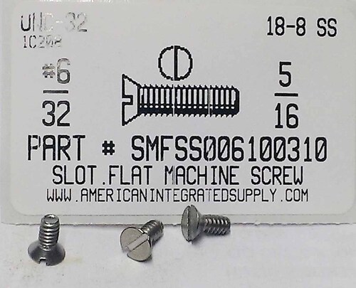 #6-32X5/16 FLAT HEAD SLOTTED MACHINE SCREW 18-8 STAINLESS STEEL