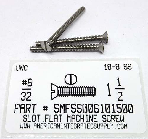 #6-32X1-1/2 FLAT HEAD SLOTTED MACHINE SCREW 18-8 STAINLESS STEEL