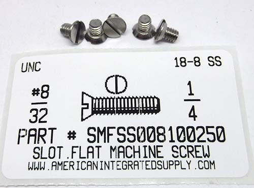 #8-32X1/4 FLAT UNDERCUT HEAD SLOTTED MACHINE SCREW 18-8 STAINLESS STEEL