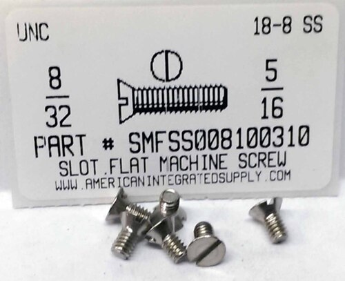 #8-32X5/16 FLAT HEAD SLOTTED MACHINE SCREW 18-8 STAINLESS STEEL