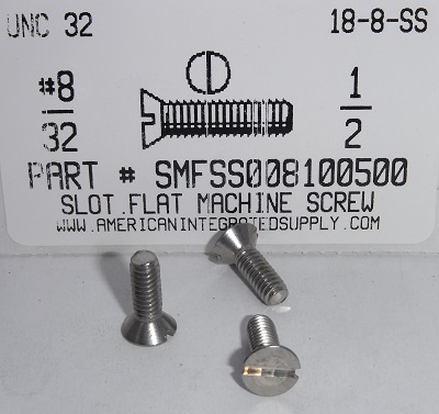 #8-32X1/2 FLAT HEAD SLOTTED MACHINE SCREW 18-8 STAINLESS STEEL