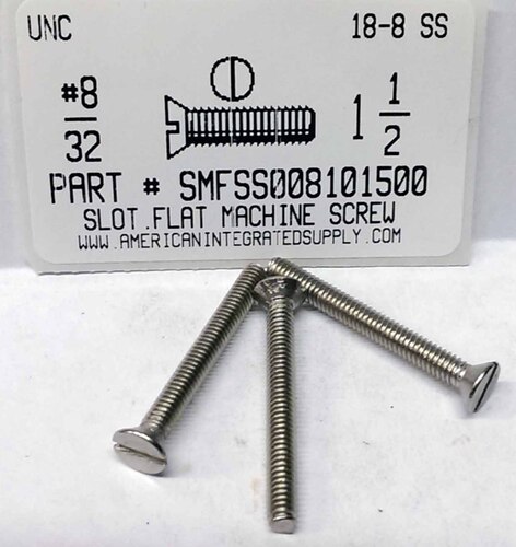 #8-32X1-1/2 FLAT HEAD SLOTTED MACHINE SCREW 18-8 STAINLESS STEEL