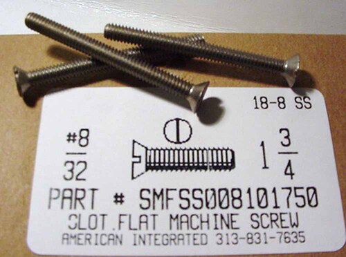 #8-32X1-3/4 FLAT HEAD SLOTTED MACHINE SCREW 18-8 STAINLESS STEEL