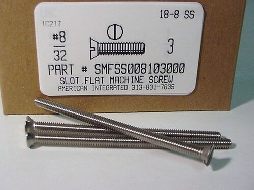 #8-32X3 FLAT HEAD SLOTTED MACHINE SCREW 18-8 STAINLESS STEEL