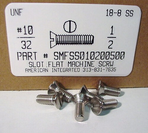 #10-32X1/2 FLAT HEAD SLOTTED MACHINE SCREW 18-8 STAINLESS STEEL