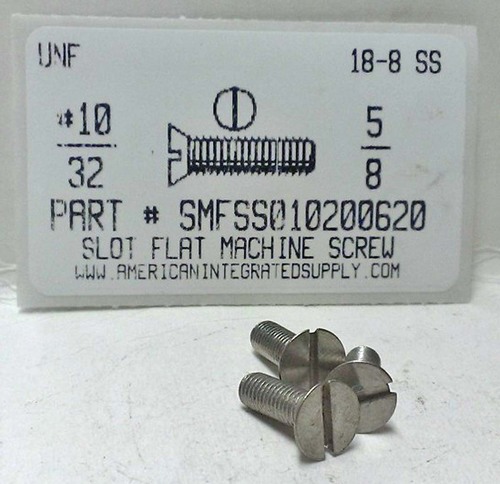 #10-32X5/8 FLAT HEAD SLOTTED MACHINE SCREW 18-8 STAINLESS STEEL