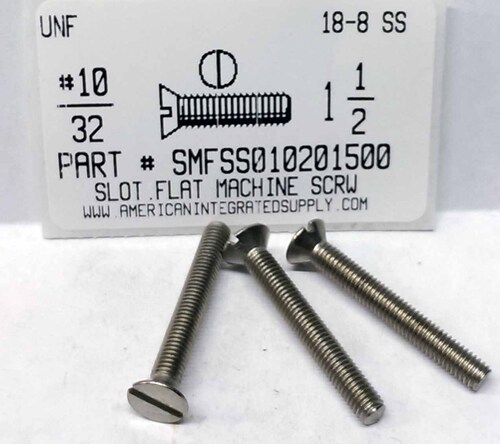 #10-32X1-1/2 FLAT HEAD SLOTTED MACHINE SCREW 18-8 STAINLESS STEEL