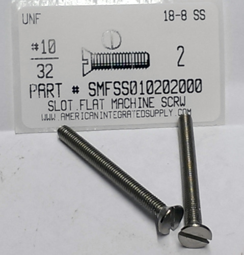 #10-32X2 FLAT HEAD SLOTTED MACHINE SCREW 18-8 STAINLESS STEEL