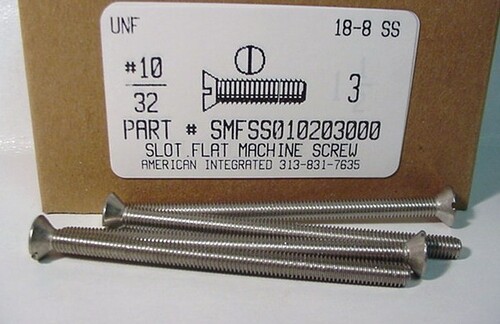 #10-32X3 FLAT HEAD SLOTTED MACHINE SCREW 18-8 STAINLESS STEEL