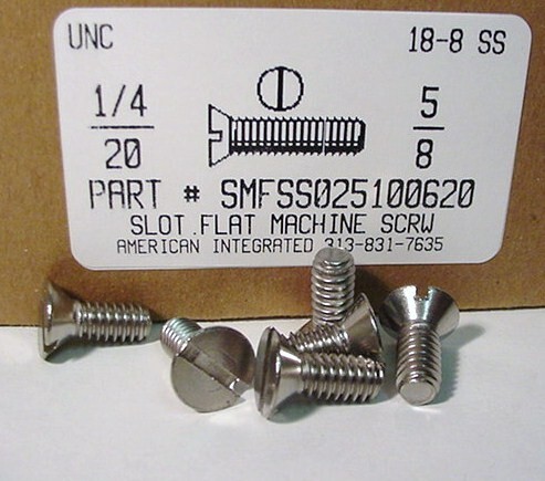 1/4-20X5/8 FLAT HEAD SLOTTED MACHINE SCREW 18-8 STAINLESS STEEL