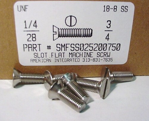 1/4-28X3/4 FLAT HEAD SLOTTED MACHINE SCREW 18-8 STAINLESS STEEL