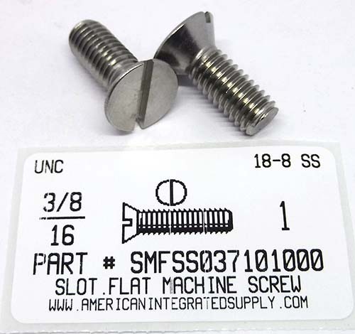 3/8-16X1 FLAT HEAD SLOTTED MACHINE SCREW 18-8 STAINLESS STEEL