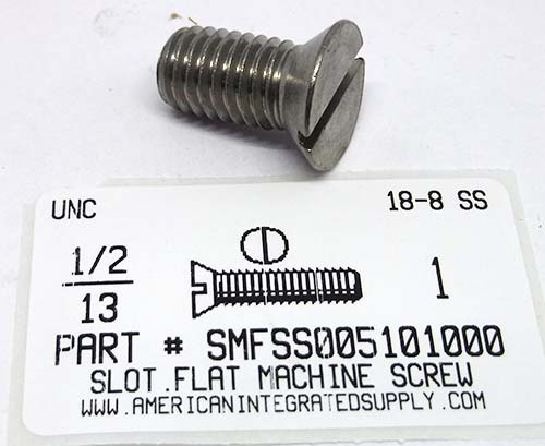 1/2-13X1 FLAT HEAD SLOTTED MACHINE SCREW 18-8 STAINLESS STEEL