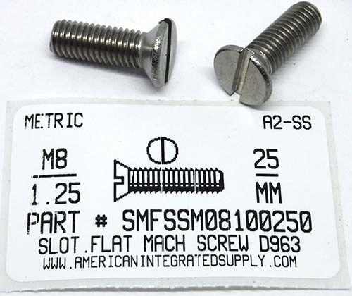 M8-1.25X25MM FLAT HEAD SLOTTED MACHINE SCREW A2 STAINLESS STEEL D963