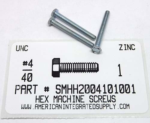 #4-40X1 INDENTED HEX HEAD MACHINE SCREW STEEL ZINC PLATED