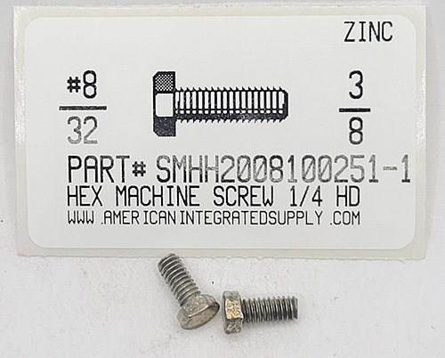 #8-32X3/8 NON-INDENTED 1/4 HEX HEAD MACHINE SCREW STEEL ZINC PLATED