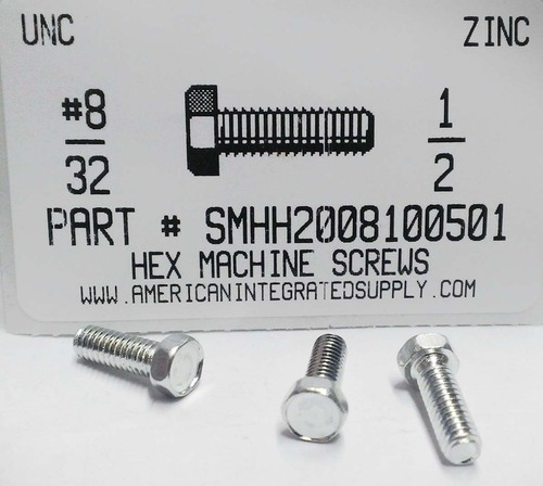 #8-32X1/2 INDENTED HEX HEAD MACHINE SCREW STEEL ZINC PLATED