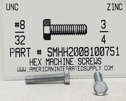 #8-32X3/4 INDENTED HEX HEAD MACHINE SCREW STEEL ZINC PLATED