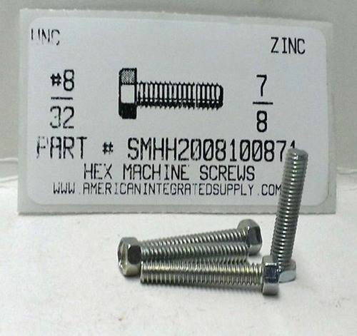 #8-32X7/8 INDENTED HEX HEAD MACHINE SCREW STEEL ZINC PLATED